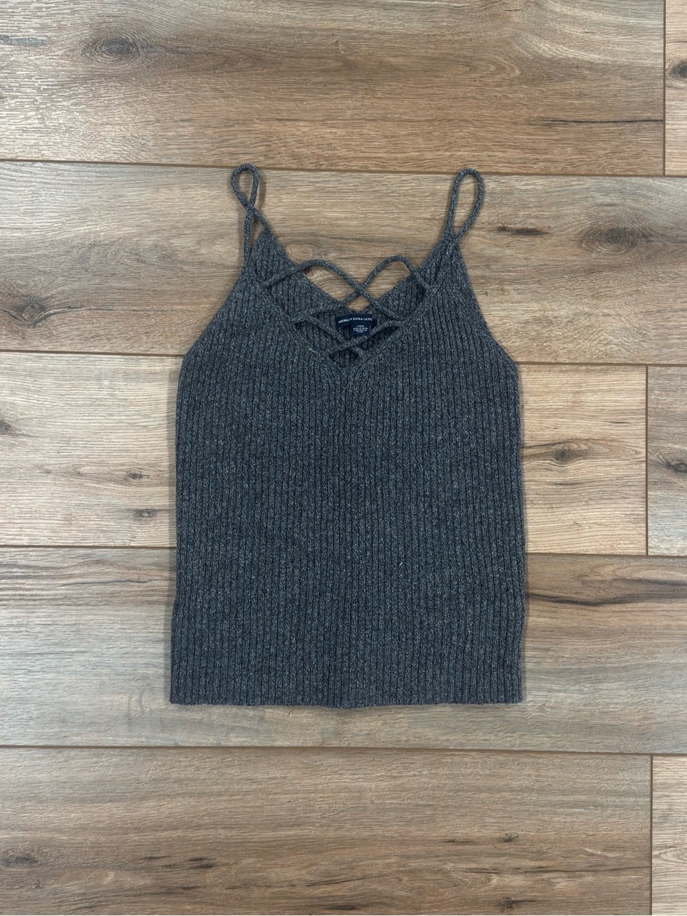 AMERICAN EAGLE Simple Indie Grandmacore Knitted Gray Ribbed Tank Top | Size Lg